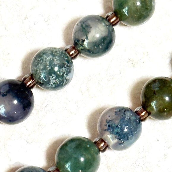 Genuine Gemstone Green Moss Agate Silver Cat on the Moon Beaded Short Necklace - Picture 10 of 13